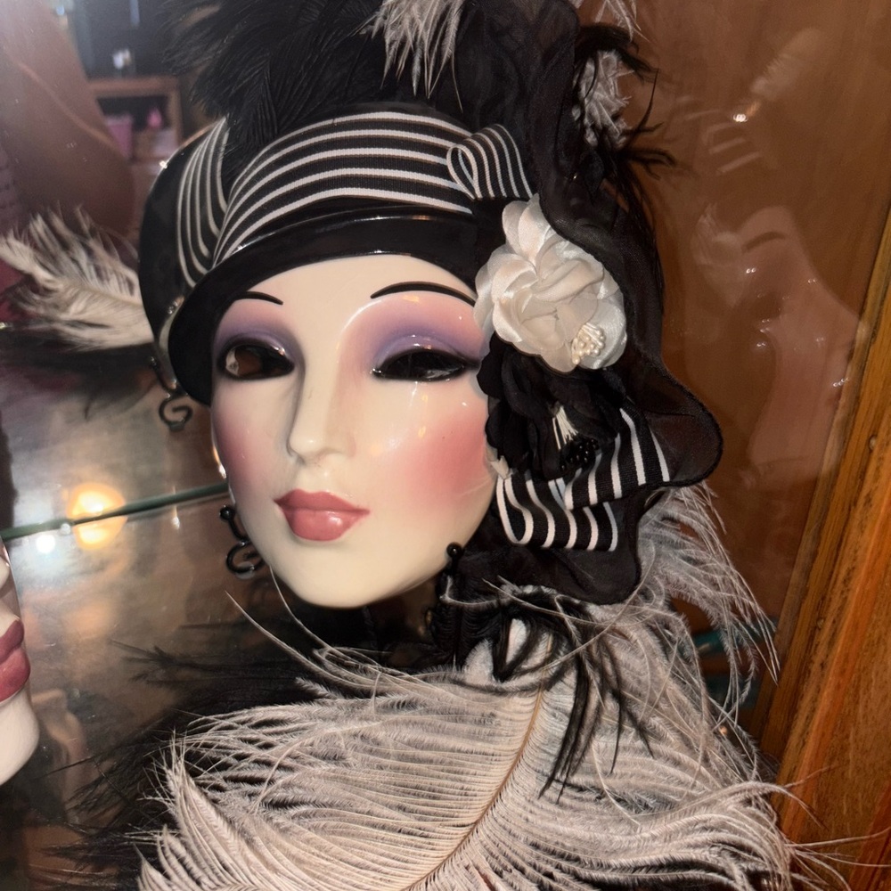 Elegant Black and White Feathered Mask